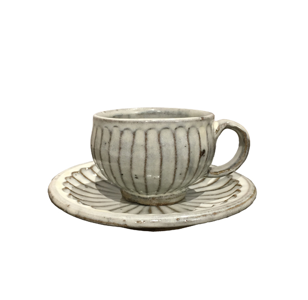 俊彦窯 しのぎ コーヒー碗皿